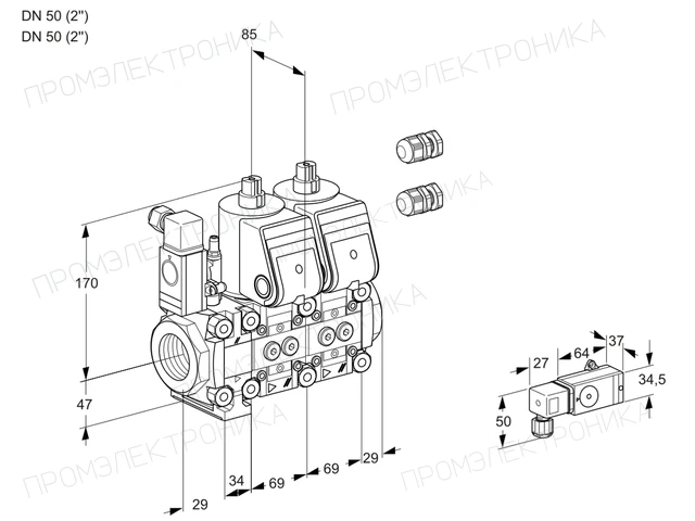 Kromschroder VCS 2E50R/50R05F2NNWR3/PPPP/3-PP — двойной электромагнитный газовый клапан — 88100865