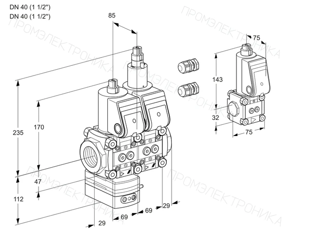 Kromschroder VCD 2E40R/40R05D-100LWR3/PPPP/PPZS — двойной электромагнитный газовый клапан — 88104448