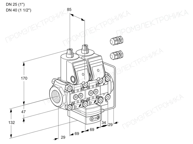 Kromschroder VCH 2E25R/40R05NHEVWR3/PPPP/PPPP — двойной электромагнитный газовый клапан — 88102583