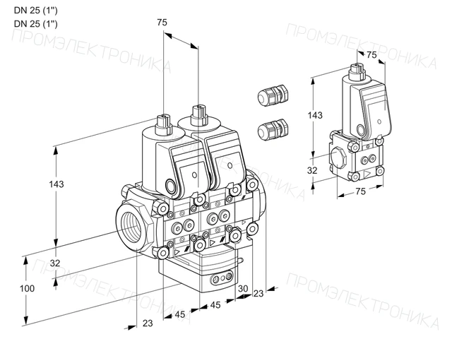 Kromschroder VCH 1E25R/25R05NHEVWR3/PPPP/PPZS — двойной электромагнитный газовый клапан — 88103565