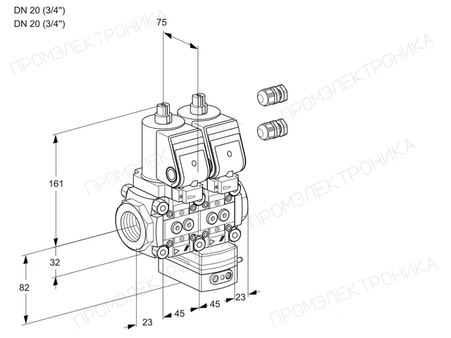 Kromschroder VCG 1E20R/20R05NGEWGR3/PPPP/PPPP — двойной электромагнитный газовый клапан — 88100210