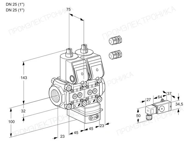 Kromschroder VCV 1E25R/25R05NVKWR3/2-PP/PPPP — двойной электромагнитный газовый клапан — 88100229