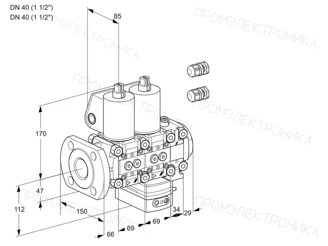 Kromschroder VCG 2E40F/40R05NGEVWL3/PPPP/PPPP — двойной электромагнитный газовый клапан — 88104205