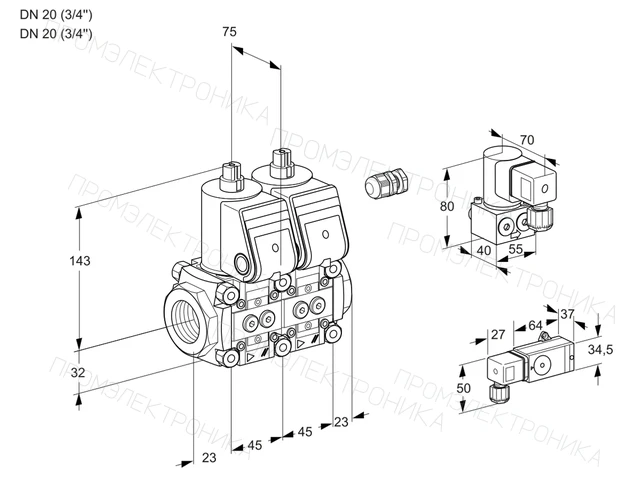 Kromschroder VCS 1E20R/20R05NNWR/PP-2/PPBY — двойной электромагнитный газовый клапан — 88104988