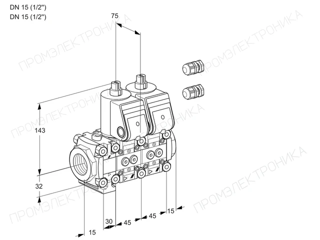 Kromschroder VCS 1E15R/15R05FNNWR3/PPPP/PPPP — двойной электромагнитный газовый клапан — 88101230