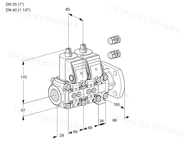 Kromschroder VCS 2E25R/40F05NNVWR3/PPPP/PPPP — двойной электромагнитный газовый клапан — 88101739