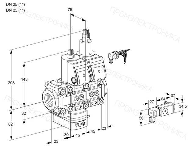 Kromschroder VCD 1E25R/25R05FD-25LWR/2-PP/PPPP — двойной электромагнитный газовый клапан — 88104817