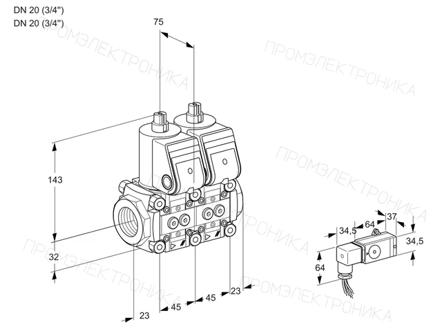 Kromschroder VCS 1T20N/20N05NNQR/2-PP/2-PP — двойной электромагнитный газовый клапан — 88104522