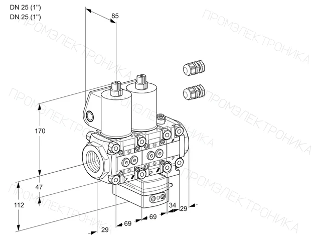 Kromschroder VCG 2E25R/25R05NGKVWL3/PPPP/PPPP — двойной электромагнитный газовый клапан — 88103931