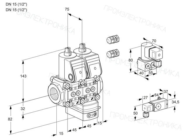 Kromschroder VCG 1E15R/15R05NGKWR3/PPPP/PPBY — двойной электромагнитный газовый клапан — 88104658