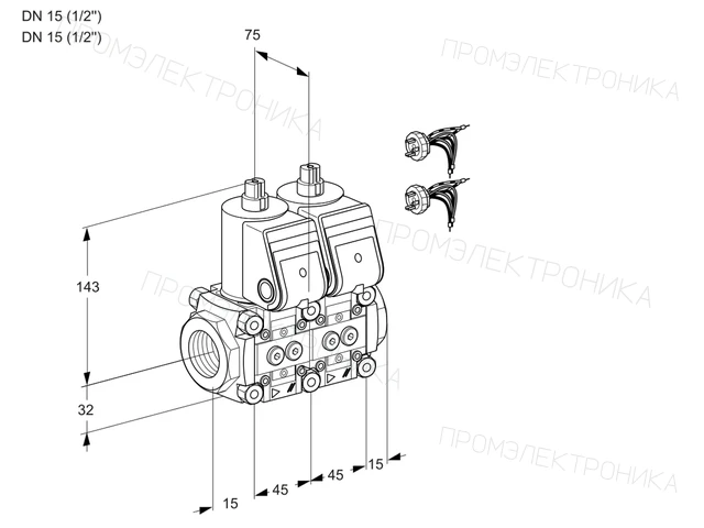 Kromschroder VCS 1E15R/15R05NNWR5/PPPP/PPPP — двойной электромагнитный газовый клапан — 88100894