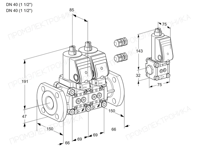 Kromschroder VCS 2E40F/40F05NNWGR3/PPPP/BSPP — двойной электромагнитный газовый клапан — 88105049