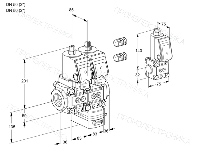 Kromschroder VCG 3E50R/50R05NGEWSR3/PPPP/PPBS — двойной электромагнитный газовый клапан — 88101095