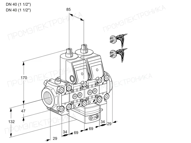 Kromschroder VCH 2E40R/40R05FNHEVWR5/PPPP/PPPP — двойной электромагнитный газовый клапан — 88103891