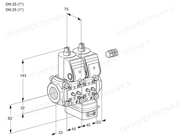 Kromschroder VCG 1E25R/25R05NGEWR/MMMM/PPPP — двойной электромагнитный газовый клапан — 88104174