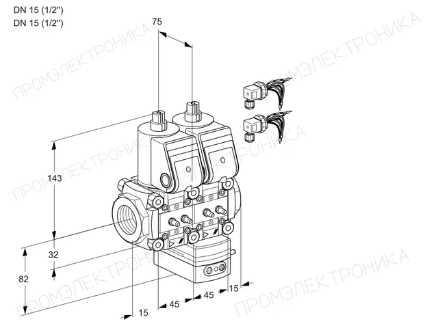 Kromschroder VCG 1E15R/15R05NGEWR6/MMMM/PPPP — двойной электромагнитный газовый клапан — 88104401