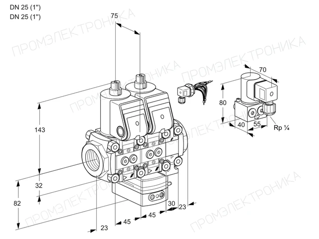 Kromschroder VCG 1E25R/25R05NGEVQR/PPPP/PPZY — двойной электромагнитный газовый клапан — 88102880
