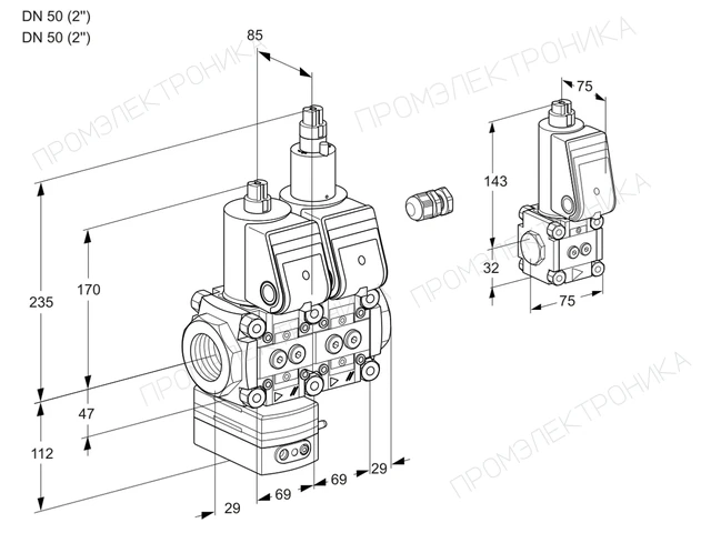 Kromschroder VCD 2E50R/50R05D-100LWR/PPPP/PPZS — двойной электромагнитный газовый клапан — 88106441