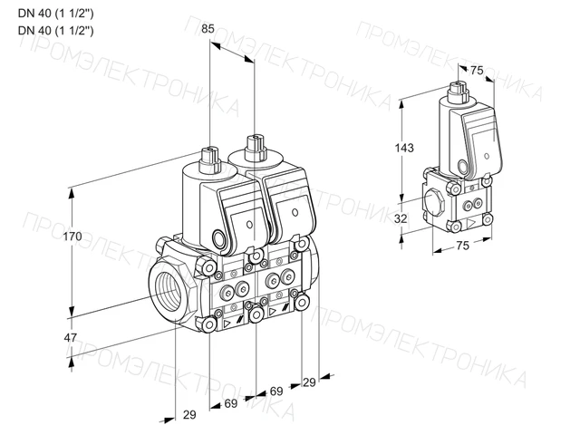 Kromschroder VCS 2E40R/40R05NNWR/PPPP/PPBS — двойной электромагнитный газовый клапан — 88102873