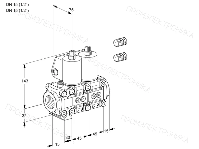 Kromschroder VCS 1E15R/15R05FNNWL3/PPPP/PPPP — двойной электромагнитный газовый клапан — 88105897