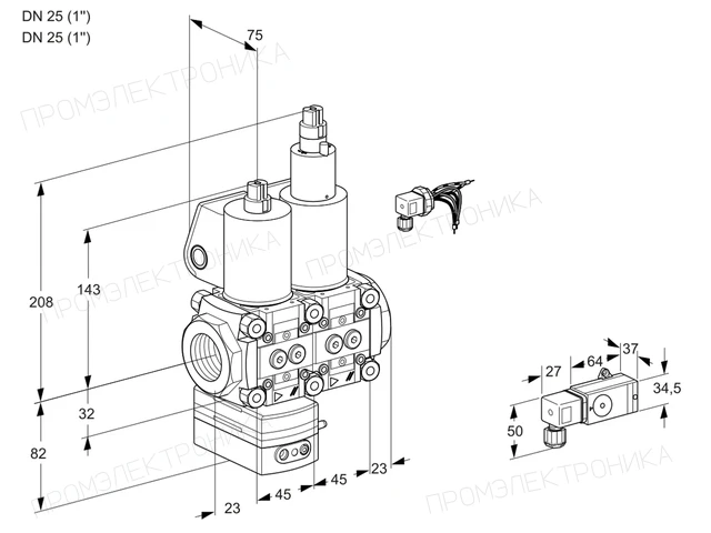 Kromschroder VCD 1E25R/25R05D-25LWL/PPPP/2-PP — двойной электромагнитный газовый клапан — 88103011