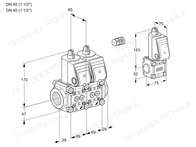 Kromschroder VCS 2E40R/40R05NNWR/PPPP/PPZS — двойной электромагнитный газовый клапан — 88102839