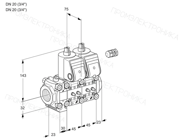 Kromschroder VCS 1E20R/20R05FNNWR/MMMM/PPPP — двойной электромагнитный газовый клапан — 88101337