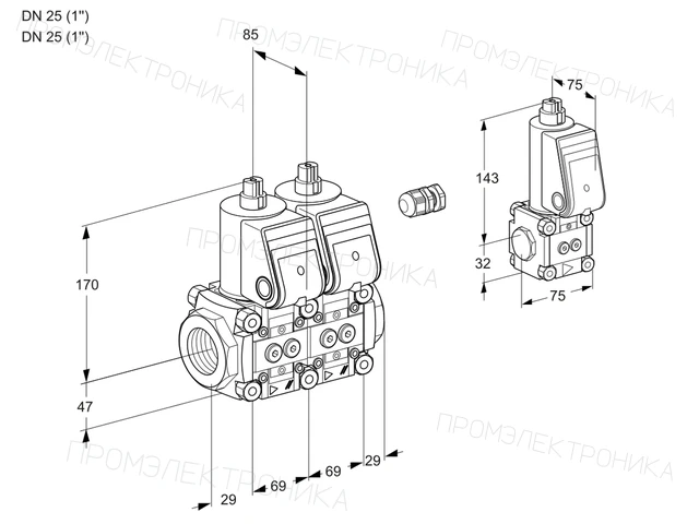Kromschroder VCS 2E25R/25R05NNWR/PPPP/PPZS — двойной электромагнитный газовый клапан — 88104984