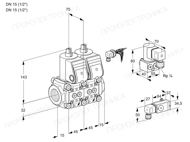 Kromschroder VCS 1E15R/15R05NNWR/PPPP/PPZY — двойной электромагнитный газовый клапан — 88103277