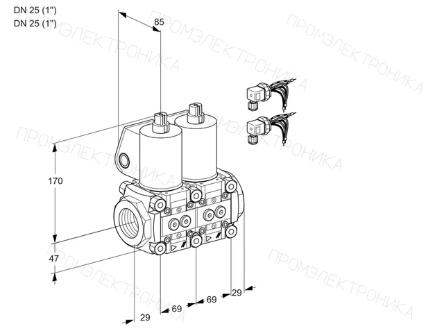 Kromschroder VCS 2E25R/25R05NNWL6/PPPP/PPPP — двойной электромагнитный газовый клапан — 88102857