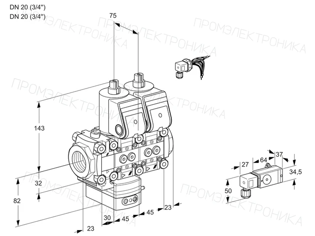 Kromschroder VCG 1E20R/20R05FGENWR/3--3/-3PP — двойной электромагнитный газовый клапан — 88104355