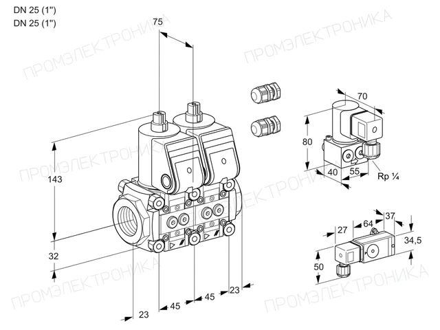 Kromschroder VCS 1E25R/25R05NNWR3/PPPP/ZYPP — двойной электромагнитный газовый клапан — 88101199