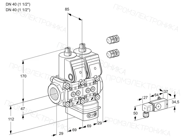 Kromschroder VCG 2E40R/40R05NGKWR3/3-PP/-3PP — двойной электромагнитный газовый клапан — 88104328