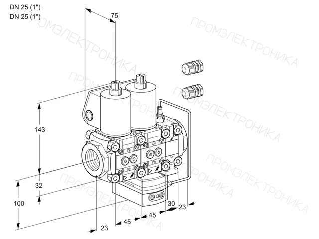 Kromschroder VCH 1E25R/25R05NHEVQL3/PPPP/PPPP — двойной электромагнитный газовый клапан — 88103690