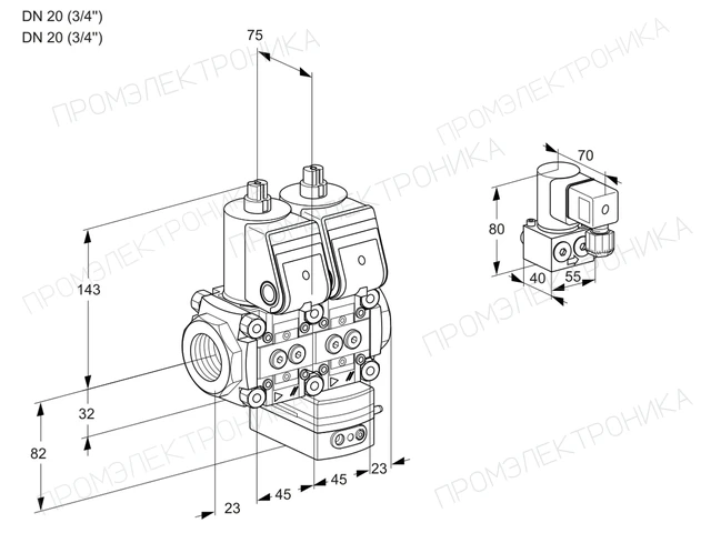 Kromschroder VCG 1E20R/20R05NGEWR/PPPP/PPBY — двойной электромагнитный газовый клапан — 88103220