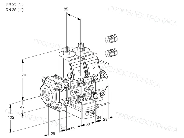 Kromschroder VCH 2E25R/25R05FNHEVWR3/PPPP/PPPP — двойной электромагнитный газовый клапан — 88101288