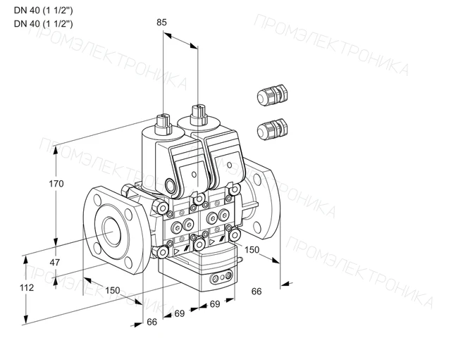 Kromschroder VCG 2E40F/40F05NGEWR3/PPPP/PPPP — двойной электромагнитный газовый клапан — 88101244