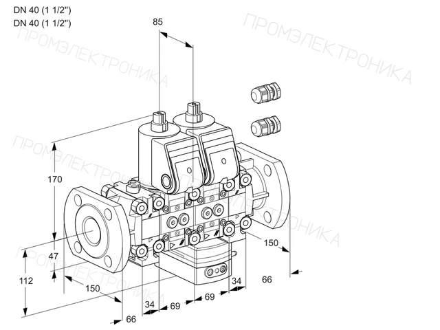 Kromschroder VCG 2E40F/40F05FNGEVWR3/PPPP/PPPP — двойной электромагнитный газовый клапан — 88101257