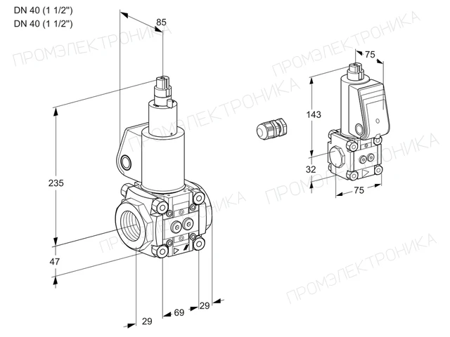 Kromschroder VAS 2E40R/40R05LWL/BS/PP — электромагнитный газовый клапан — 88103449