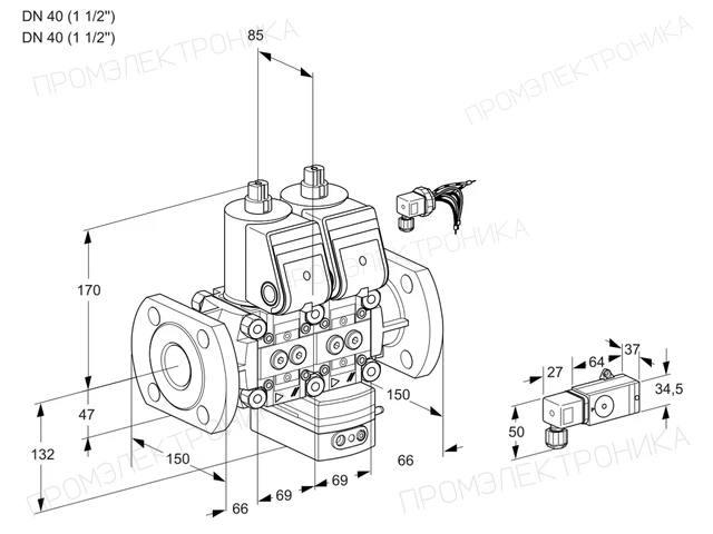 Kromschroder VCV 2E40F/40F05NVKQR/PPPP/2-PP — двойной электромагнитный газовый клапан — 88107352