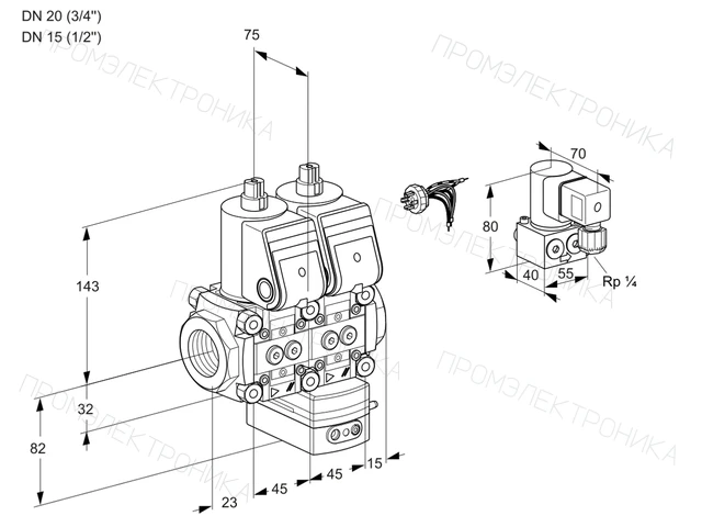 Kromschroder VCG 1E20R/15R05NGEWR/PPPP/PPZY — двойной электромагнитный газовый клапан — 88100341