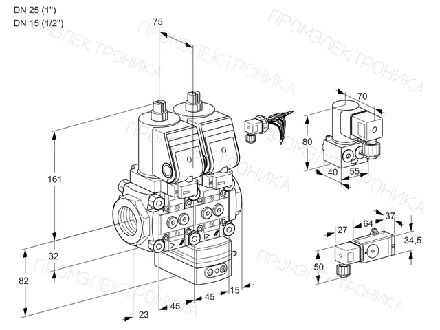 Kromschroder VCG 1E25R/15R05NGEQGR/2-PP/4-BY — двойной электромагнитный газовый клапан — 88107651