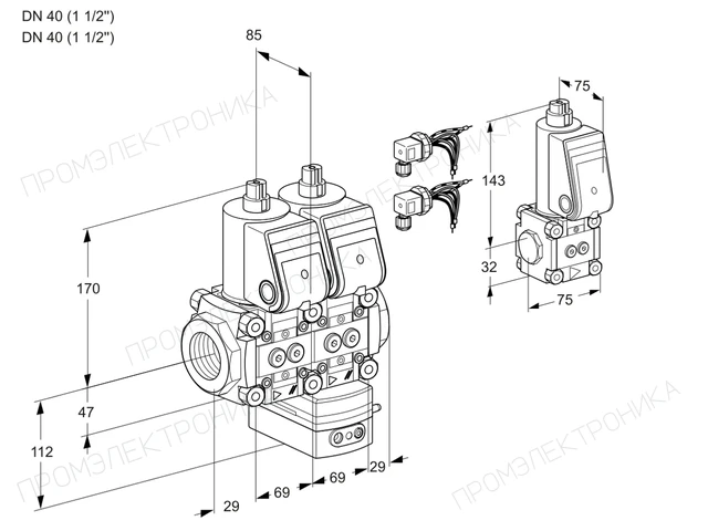 Kromschroder VCG 2E40R/40R05NGEWR6/PPPP/PPZS — двойной электромагнитный газовый клапан — 88104082