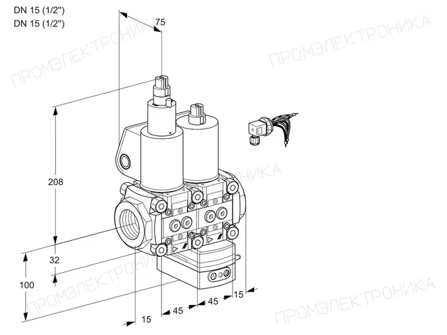 Kromschroder VCV 1E15R/15R05LVKWL/PPPP/PPPP — двойной электромагнитный газовый клапан — 88107467