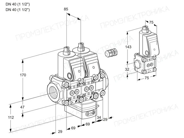 Kromschroder VCG 2E40R/40R05NGEVWR/PPPP/PPBS — двойной электромагнитный газовый клапан — 88103512