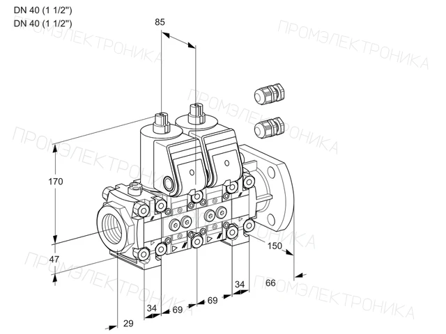 Kromschroder VCS 2E40R/40F05FNNVWR3/PPPP/PPPP — двойной электромагнитный газовый клапан — 88101762