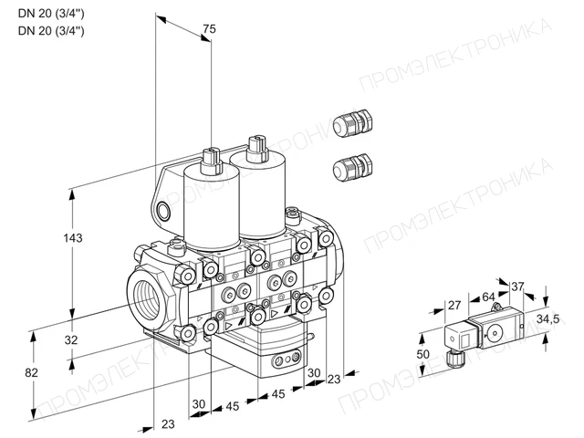 Kromschroder VCG 1E20R/20R05FNGEVWL3/PPPP/PP2- — двойной электромагнитный газовый клапан — 88104395