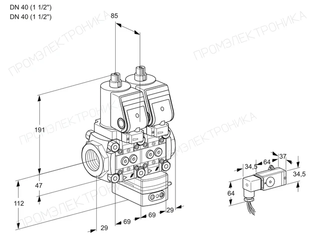 Kromschroder VCG 2T40N/40N05NGAQSR/3--3/PPPP — двойной электромагнитный газовый клапан — 88106758