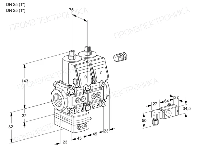 Kromschroder VCG 1E25R/25R05GENKR/2-PP/PPPP — двойной электромагнитный газовый клапан — 88103445