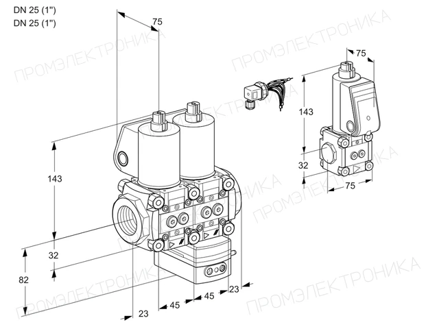 Kromschroder VCG 1E25R/25R05NGEWL/PPZS/PPPP — двойной электромагнитный газовый клапан — 88101972